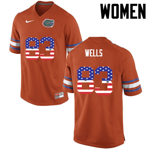 Women Florida Gators #83 Rick Wells College Football USA Flag Fashion Jerseys-Orange